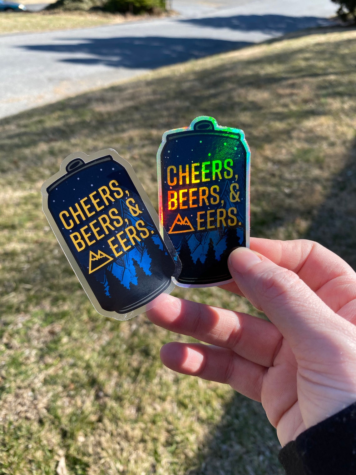 Cheers Beers and Mountaineers Holographic Beer Sticker